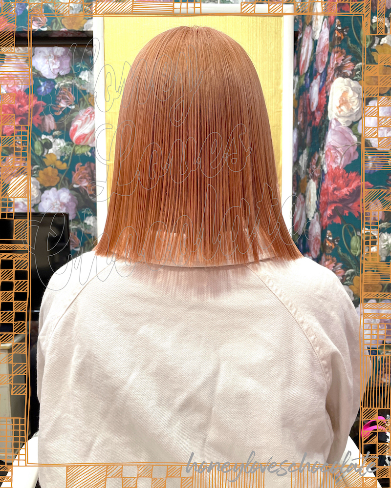 スモーキーオレンジの淡いオレンジカラーが可愛い Honeyloveschocolate 福岡大名美容室